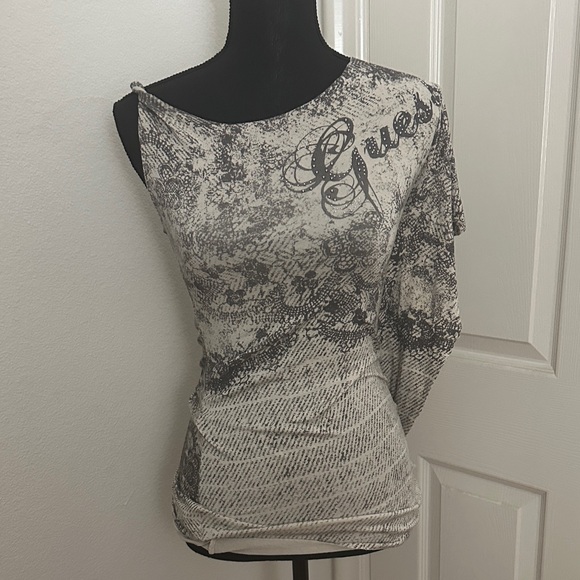Guess Women's Black and White One-Shoulder Blouse - Picture 1 of 3